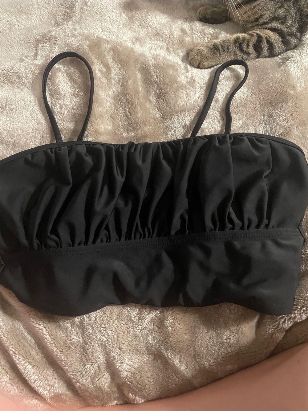 Black Ruched Spaghetti Strap Bikini Top